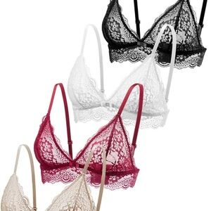 Lace Bralette Set - Black, White, Red, Beige XL